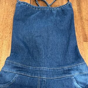 Denim Halter jumpsuit in Deep Blue